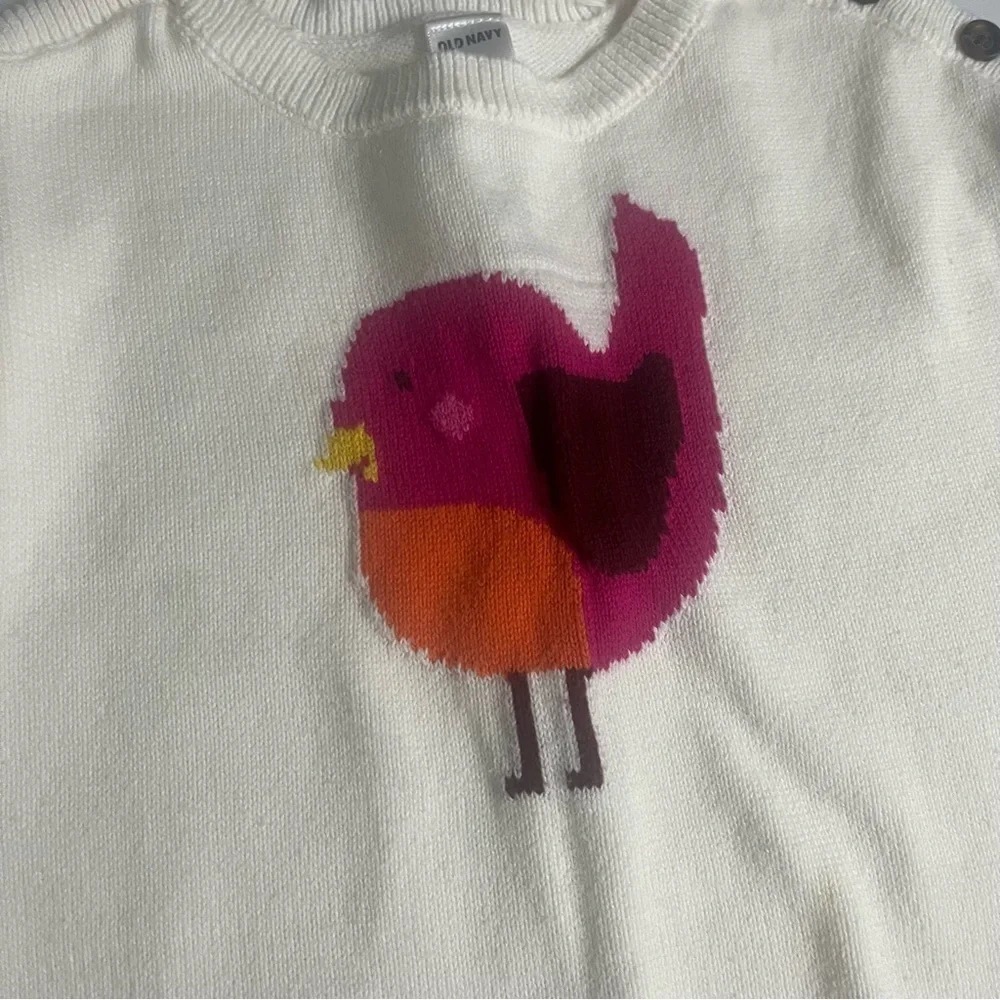 Old Navy • Cream Ivory Pink Bird Knit Dress